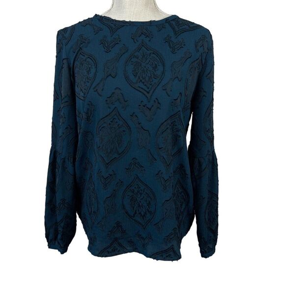 Ann Taylor Loft Tops - Ann Taylor Loft Floral Velvet Burnout Blouse Womens MP Blue Boho Dark‎ Academia